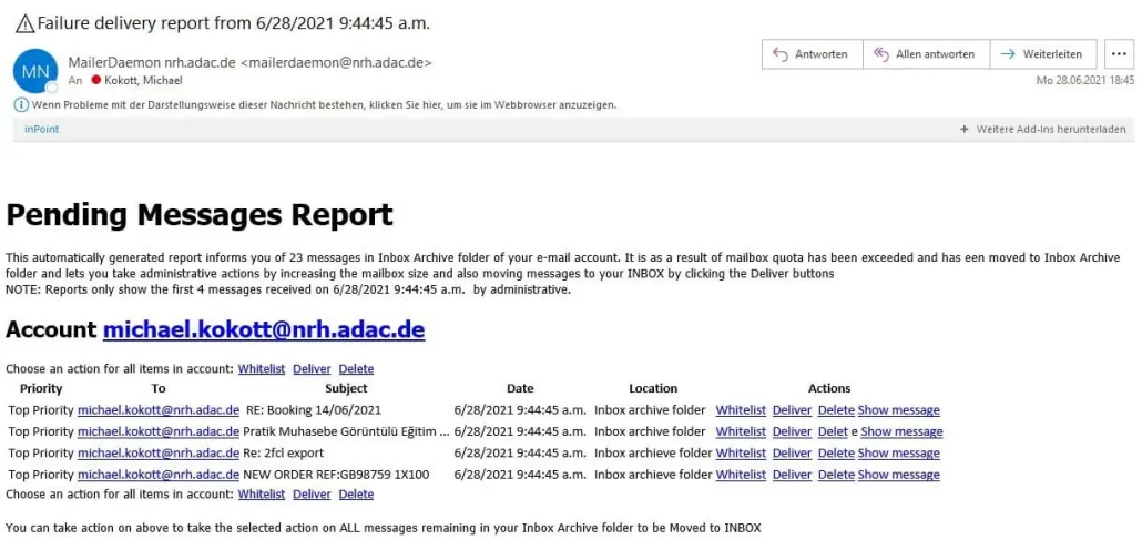pending Messages report
